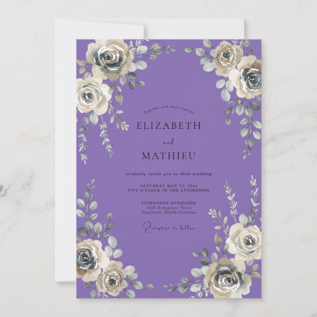 Invitación Boda Flor de Azahar Plateada Lavanda (Anverso)