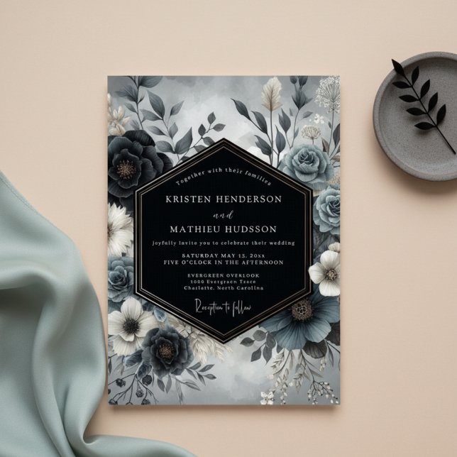 Invitación Boda Flor de Azul Pizarra (Subido por el creador)