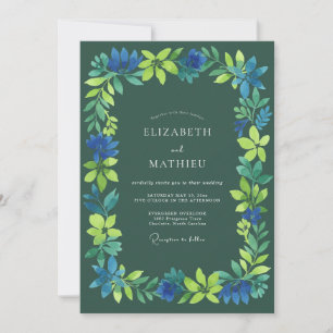 Invitación Boda Flor de Azul Profundo Verde