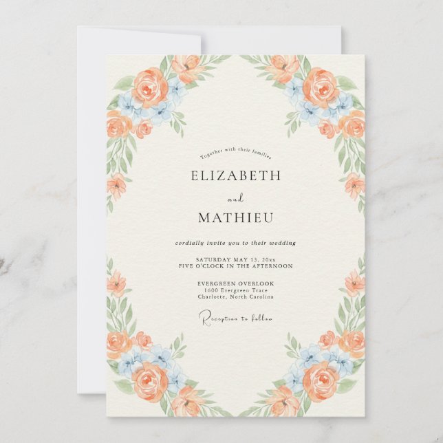 Invitación Boda Flor de Azur Melocotón (Anverso)