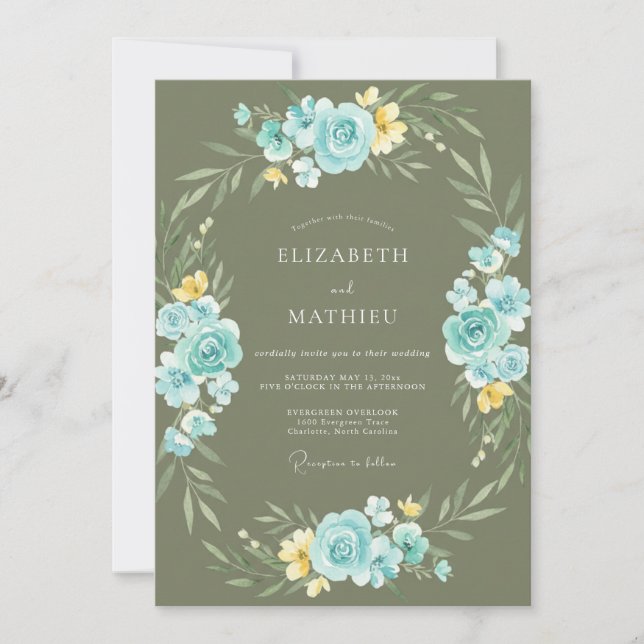 Invitación Boda Flor de Azur Oliva (Anverso)