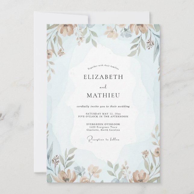 Invitación Boda Flor de Azure Polvoriento (Anverso)