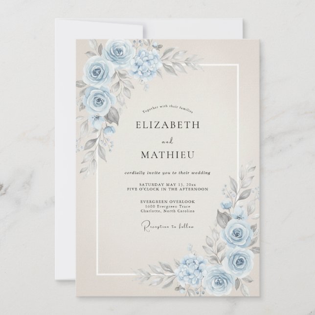Invitación Boda Flor de Azurea en Polvo (Anverso)