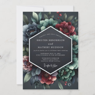 Invitación Boda Flor de Barroco Burgundy Pizarra