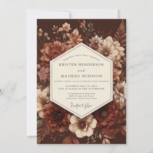 Invitación Boda Flor de Barroco Carmesí (Anverso)