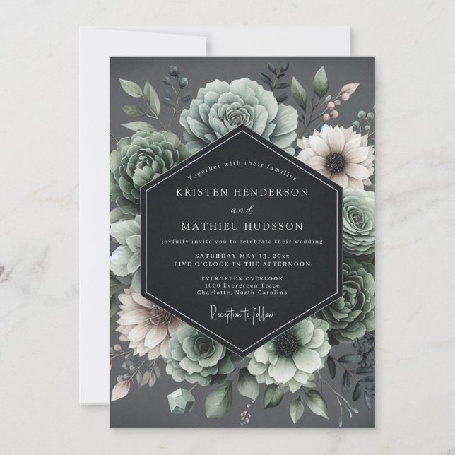 Invitación Boda Flor de Barroco de Pizarra (Anverso)