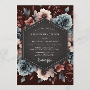 Invitación Boda Flor de Barroco Pizarra Granate