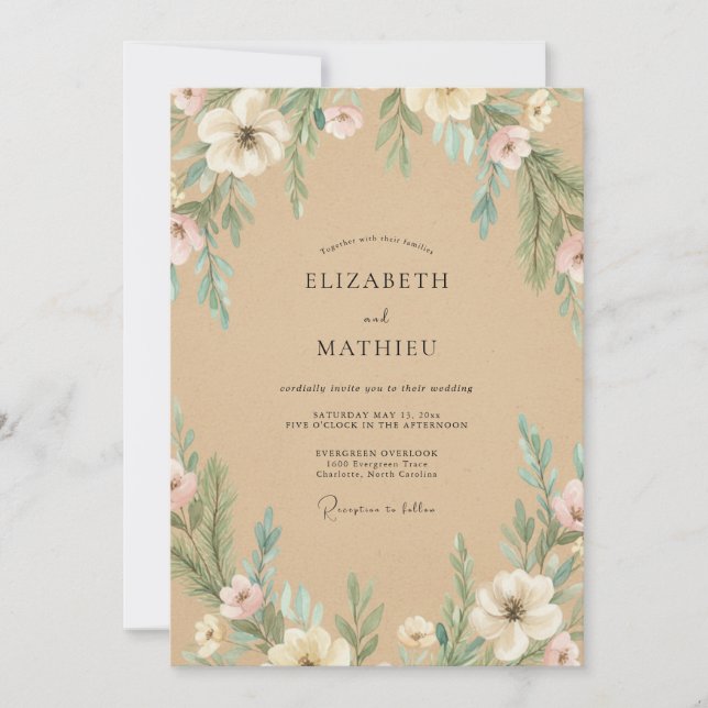 Invitación Boda Flor de Blanquecino Tostado (Anverso)