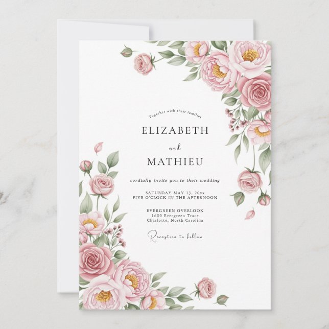 Invitación Boda Flor de Bloom Etéreo Rosa (Anverso)