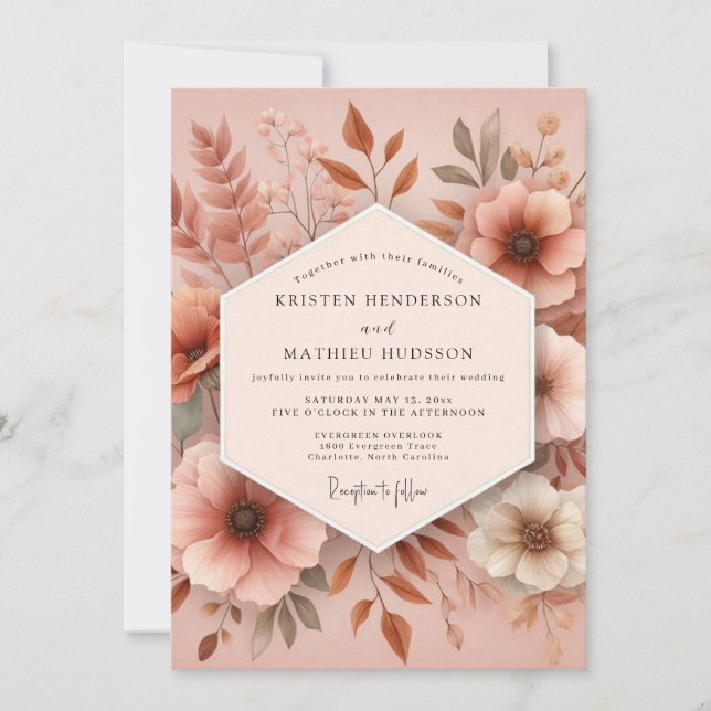 Invitación Boda Flor de Boho Terracota (Anverso)