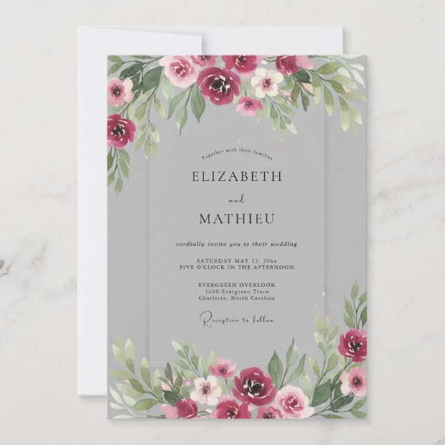 Invitación Boda Flor de Borgoña (Anverso)