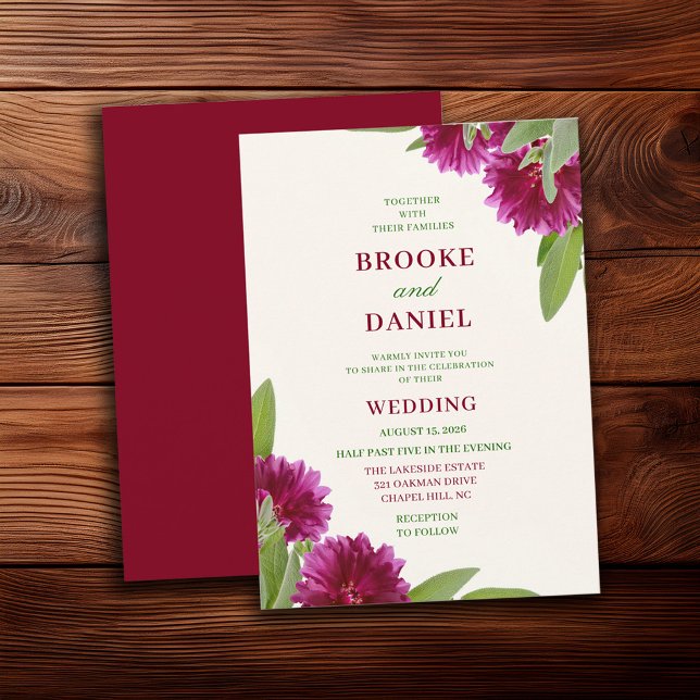 Invitación Boda Flor de Borgoña Arrugada Sage (Subido por el creador)