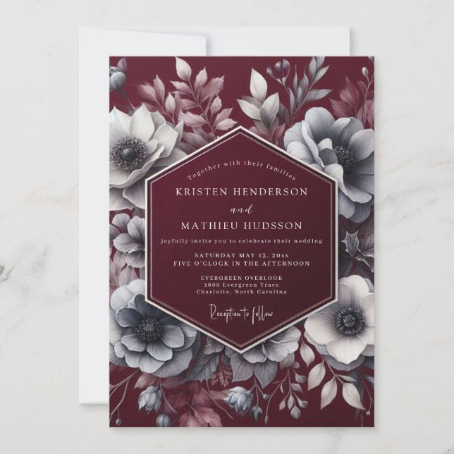 Invitación Boda Flor de Borgoña Malhumorada (Anverso)