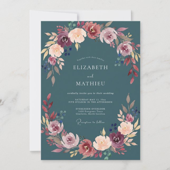 Invitación Boda Flor de Borgoña Pizarra (Anverso)