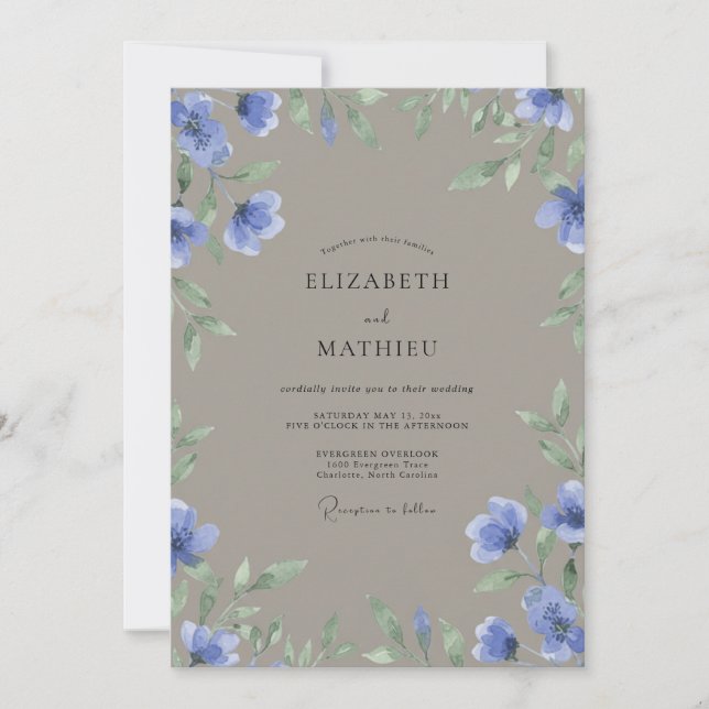Invitación Boda Flor de Borraja Taupe (Anverso)