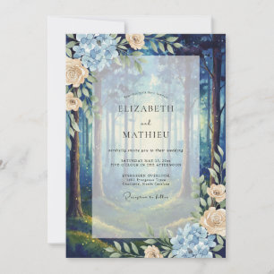 Invitación Boda Flor de Bosque Azul Profundo