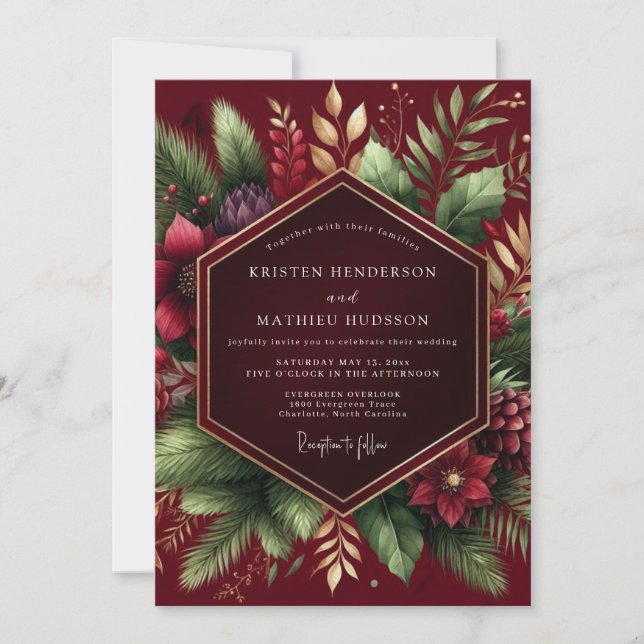 Invitación Boda Flor de Bosque de Borgoña (Anverso)