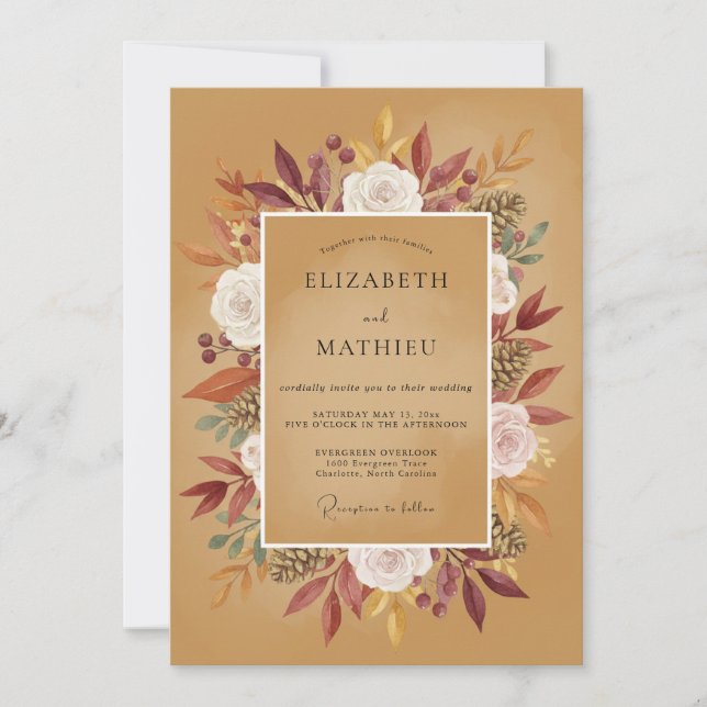 Invitación Boda Flor de Bosque de Borgoña (Anverso)