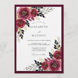 Invitación Boda Flor de Burgundy Malhumorada