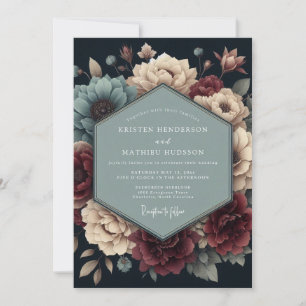 Invitación Boda Flor de Burgundy Slate Sombrío