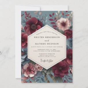 Invitación Boda Flor de Burgundy Victoriana