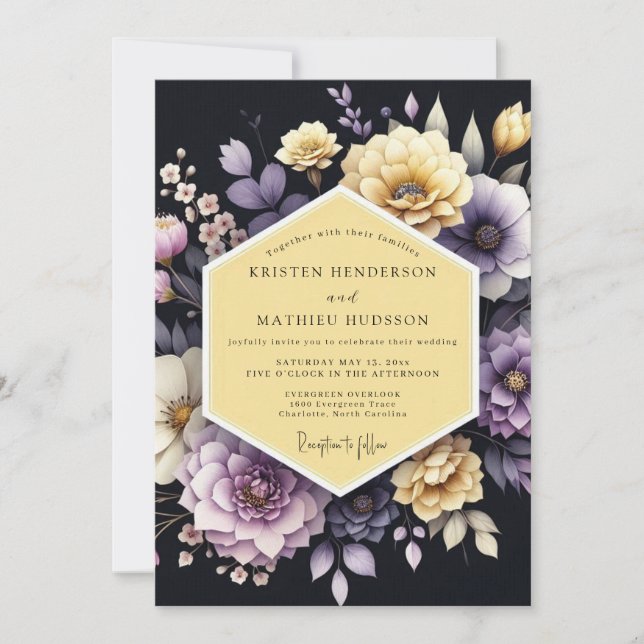 Invitación Boda Flor de Caléndula Amatista (Anverso)