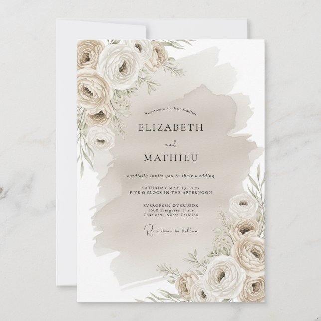 Invitación Boda Flor de Campo Beige (Anverso)