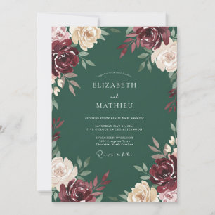 Invitación Boda Flor de Capullo Granate del Bosque