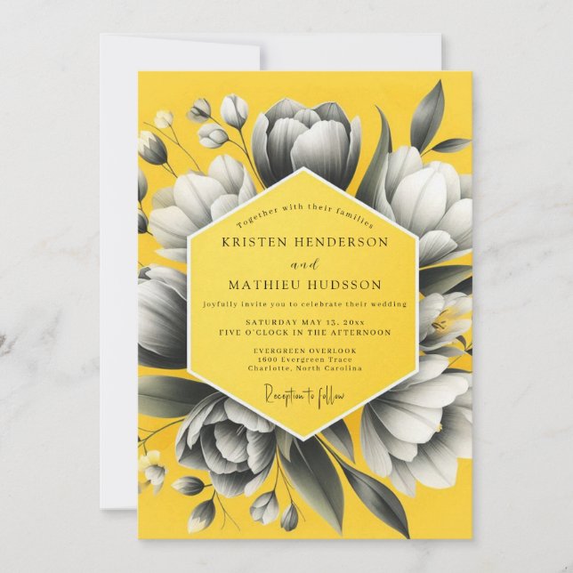 Invitación Boda Flor de Carbón Amarillo (Anverso)
