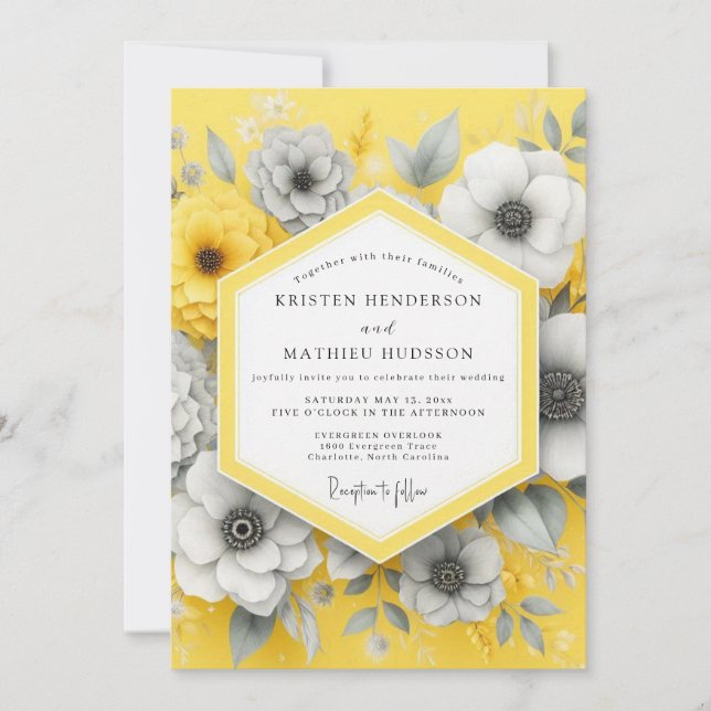 Invitación Boda Flor de Carbón Azafrán (Anverso)