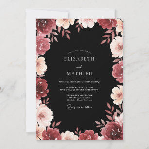 Invitación Boda Flor de Carbón Carmesí