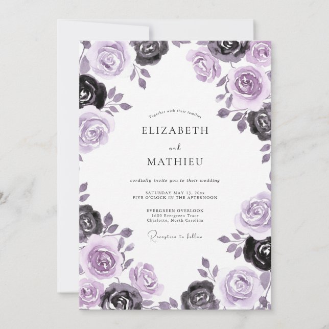 Invitación Boda Flor de Carbón Malva (Anverso)