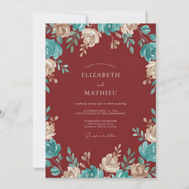 Invitación Boda Flor de Carmesí (Anverso)
