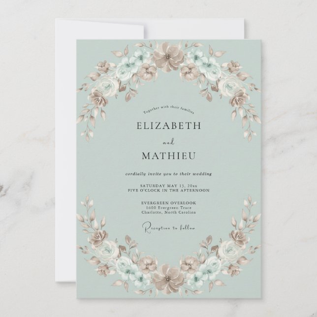Invitación Boda Flor de Celadón Pálido (Anverso)