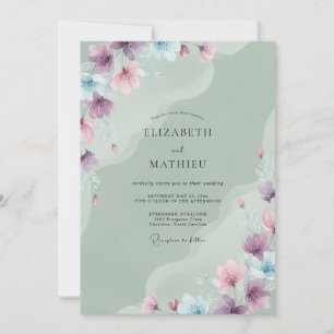 Invitación Boda Flor de Celadón Periwinkle
