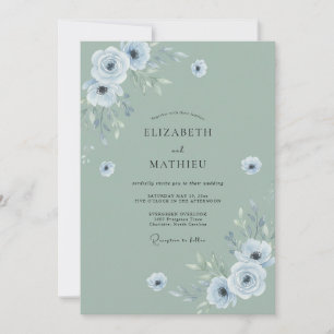 Invitación Boda Flor de Celadón Polvoriento