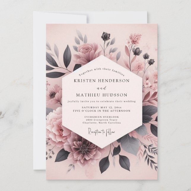 Invitación Boda Flor de Ceniza Rosa Polvorienta (Anverso)