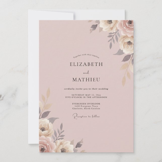 Invitación Boda Flor de Ceniza Rubor (Anverso)