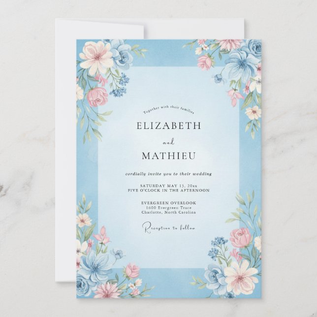 Invitación Boda Flor de Centaurea Rosa (Anverso)