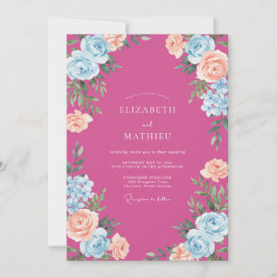 Invitación Boda Flor de Cerúleo Fucsia