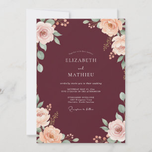 Invitación Boda Flor de Champagne Granate