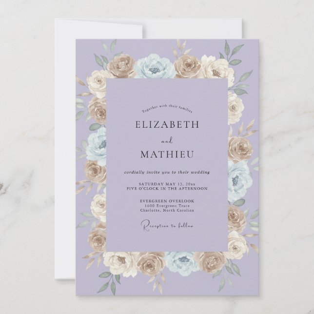 Invitación Boda Flor de Champagne Lila (Anverso)