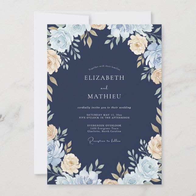 Invitación Boda Flor de Champagne Zafiro (Anverso)