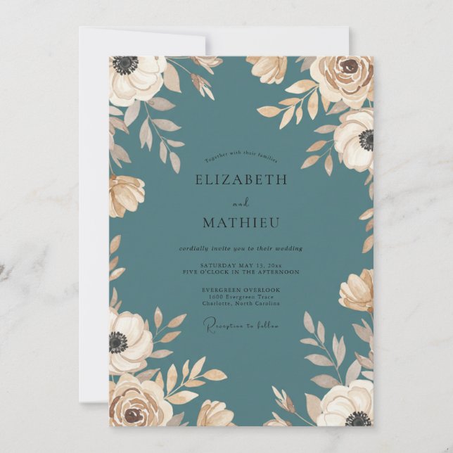 Invitación Boda Flor de Champán Pizarra (Anverso)