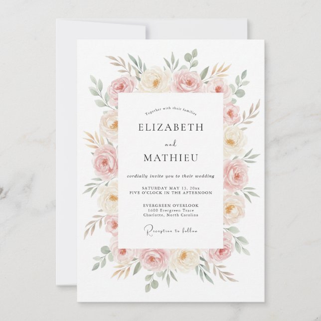 Invitación Boda Flor de Champán Rosado (Anverso)