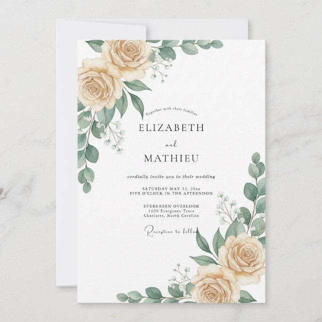 Invitación Boda Flor de Champán Taupe (Anverso)