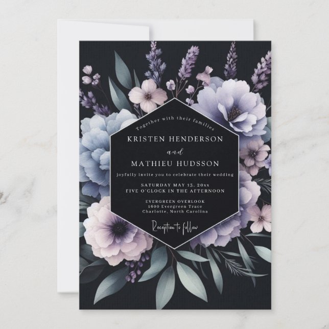 Invitación Boda Flor de Chiaroscuro de Periwinkle (Anverso)