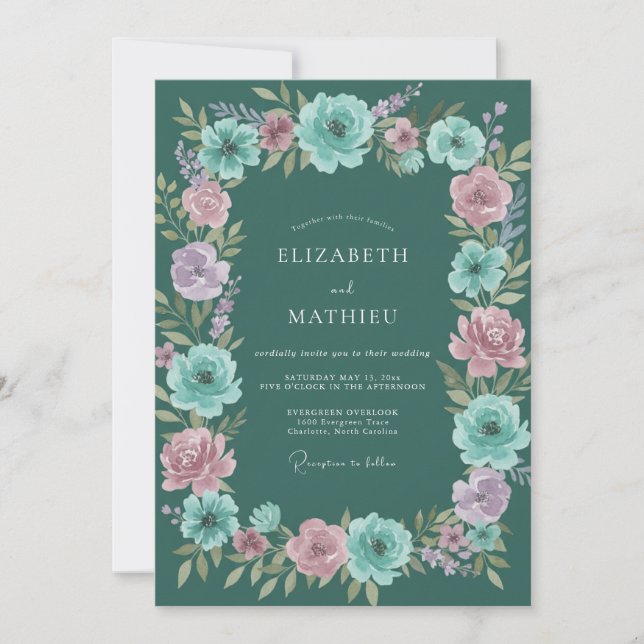 Invitación Boda Flor de Cian Oscuro (Anverso)