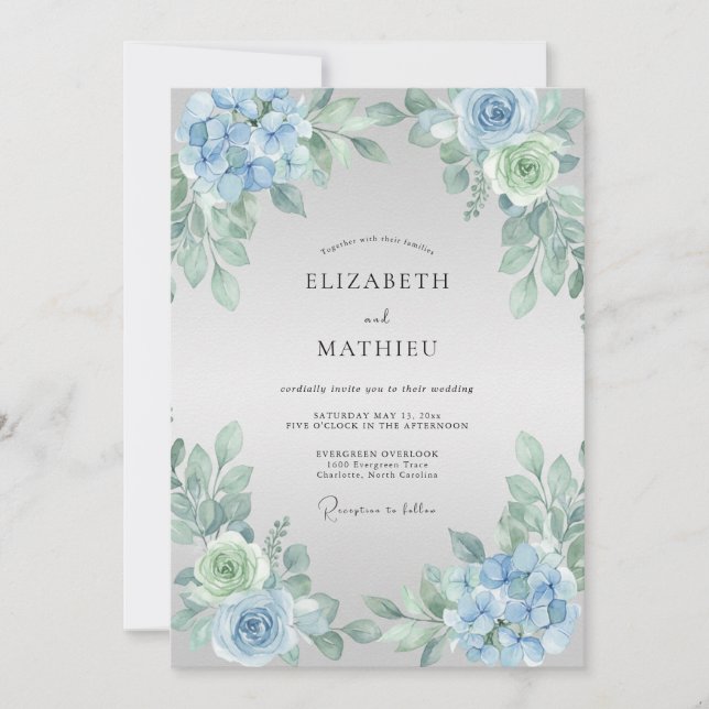 Invitación Boda Flor de Cielo Azul (Anverso)