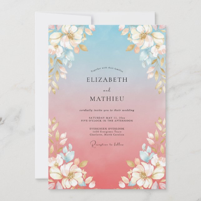 Invitación Boda Flor de Cielo Azul (Anverso)